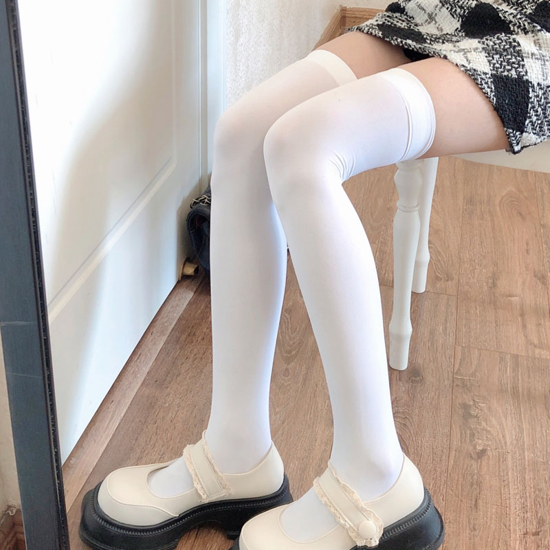 膝の靴下のミルクの白い春夏のストッキングjkの薄いタイプの白いストッキングの圧力のやせている足の高い靴下はやせている美の太ももの靴下を現します。|undefined