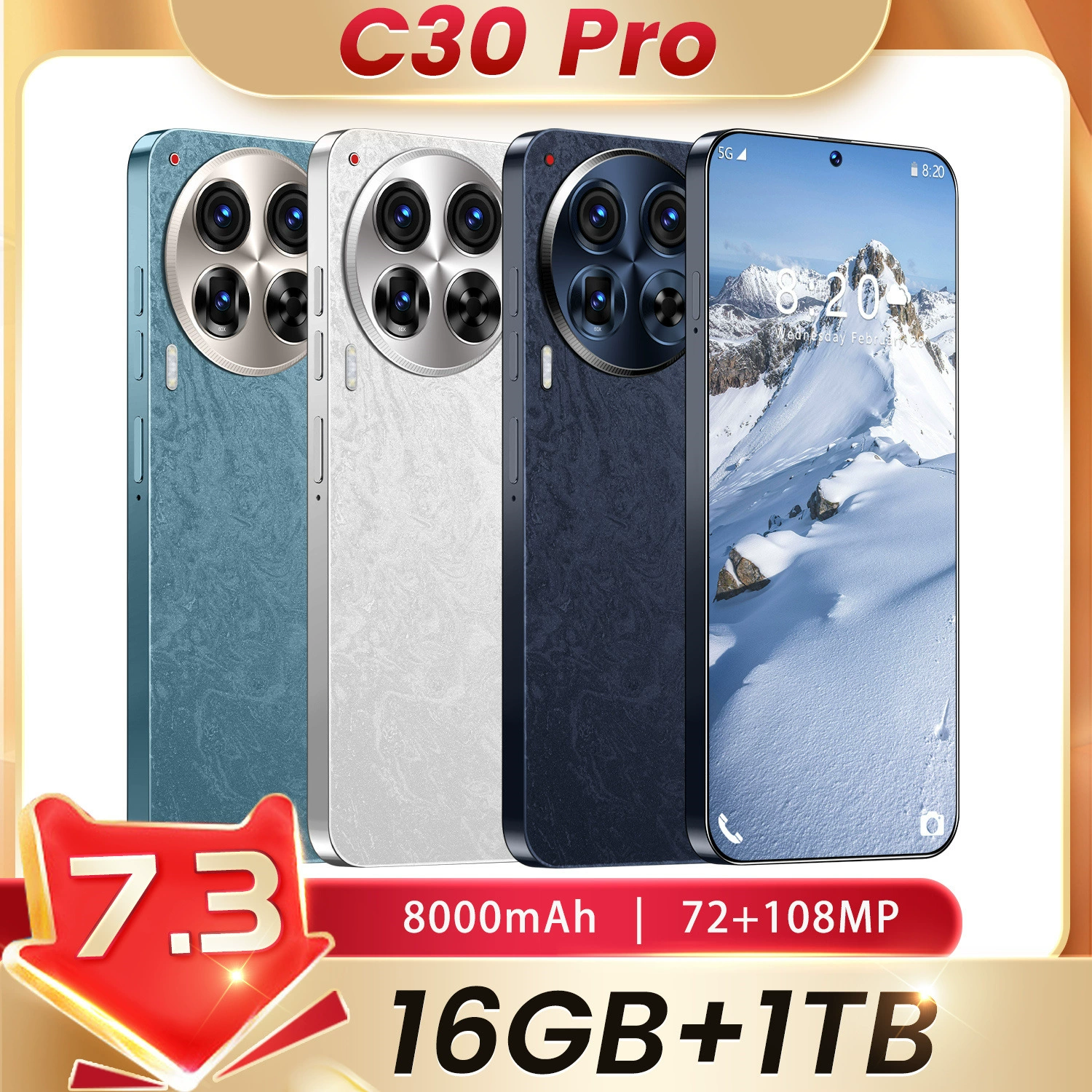 Оригинальный смартфон большой диагонали Pro, C30, 5G, широкоформатный экран