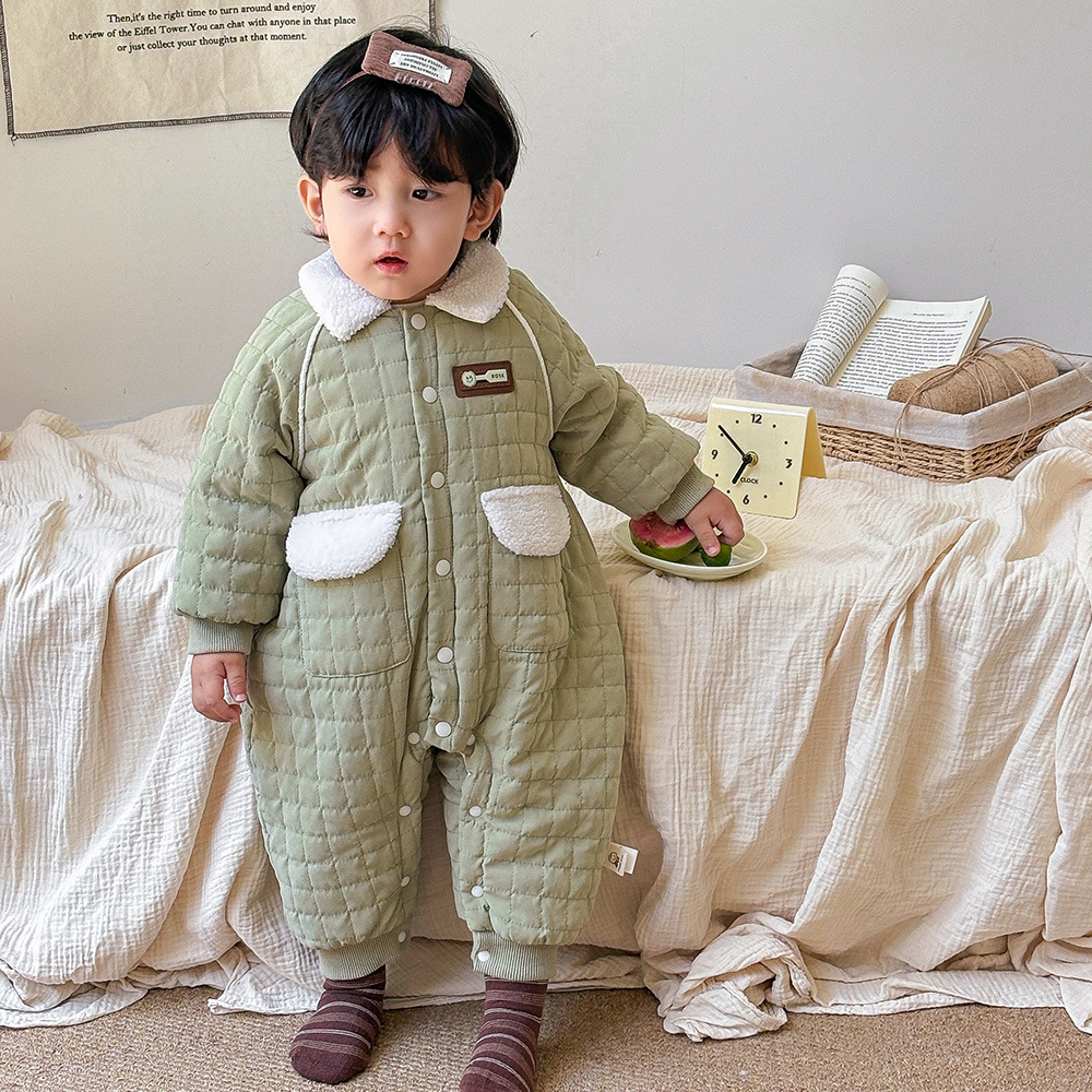 Ropa de bebé, ropa de otoño e invierno, mamelones abrigados de algodón acolchado, bebé de 0-2 años, más mono acolchado de terciopelo, ropa acolchada de algodón