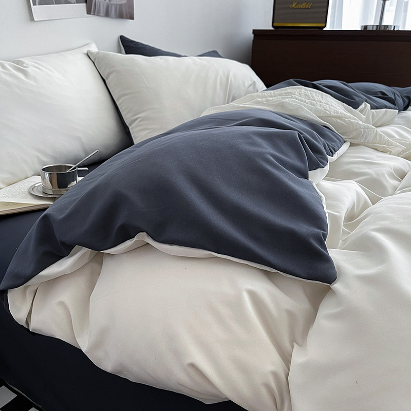 New Bedding Solid Color Washed Cotton Four-Piece Set Three-Piece Set Bed Sheet Fitted Sheet Quilt Cover Single Piece Summer Wholesale