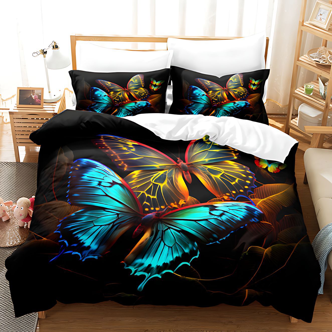 TEMU / JIT visita a casa transfronteriza mariposa flor de patrón de impresión digital de alta definición kit de edredón para dibujar