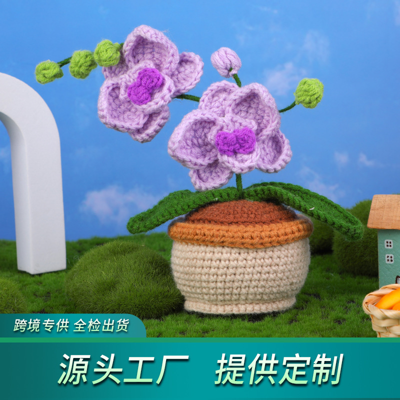 跨境热销编织迷你蝴蝶兰材料包毛线团钩织摆件手工制作DIY材料包