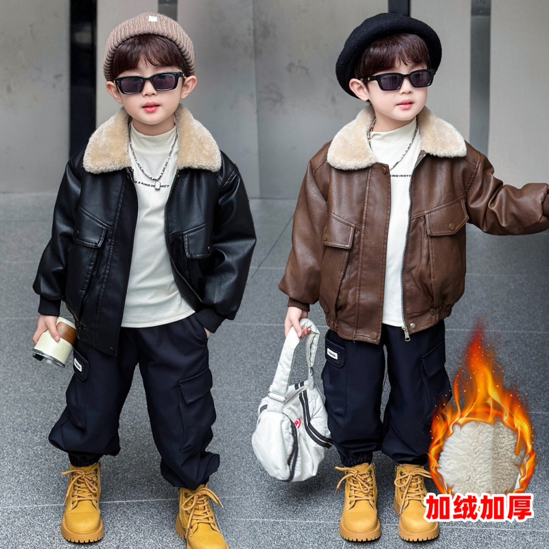 Boys' Winter Coat for Young Children, Stylish Autumn and Winter Fleece Jacket, 2025 New Thickened Children's Winter Two-Piece Set Boys' Winter Coat for Young Children, Stylish Autumn and Winter Fleece Jacket, 2025 New Thickened Children's Winter Two-Piece Set