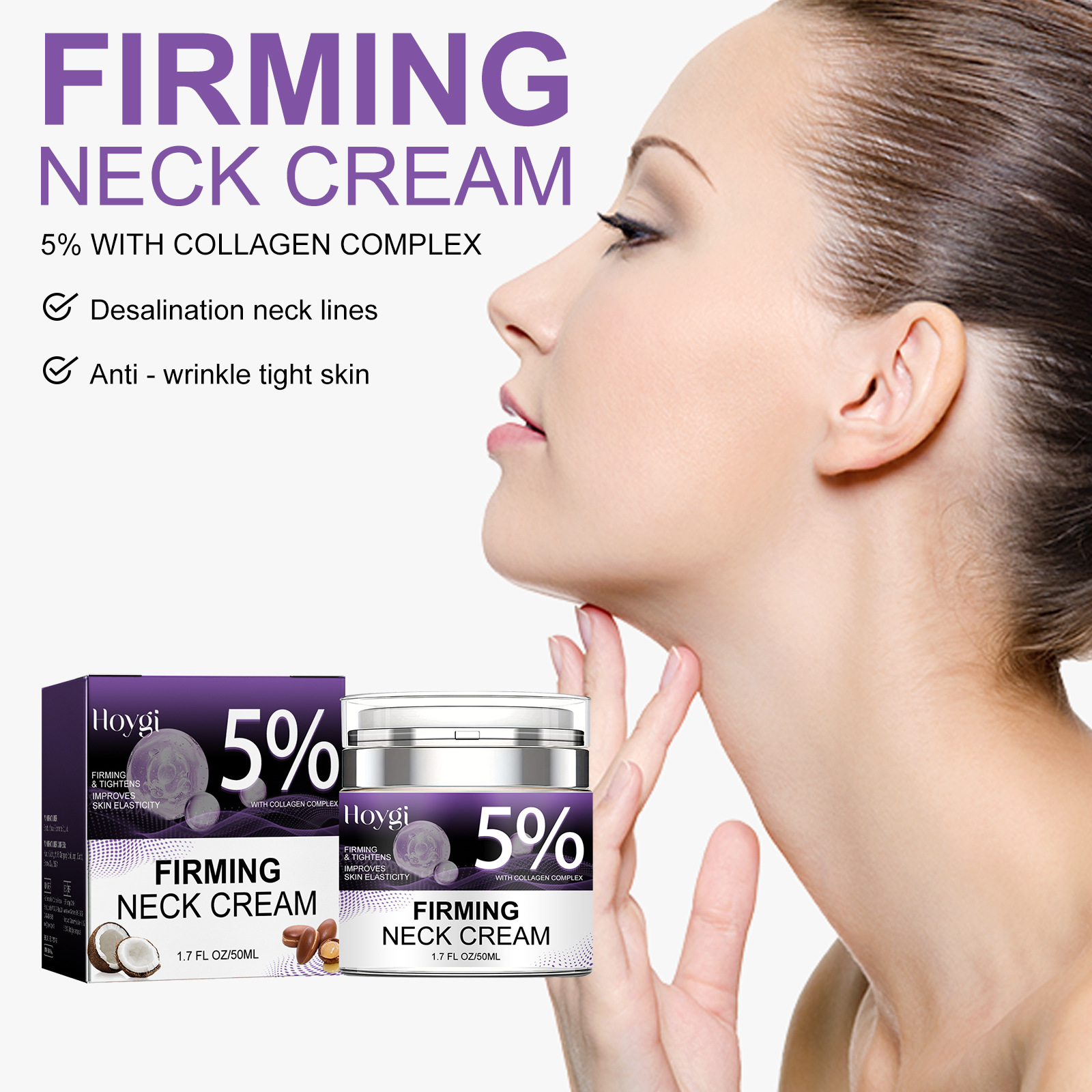 Creme Firmador para Pescoço Hoygi para clarear linhas, hidratar, resistir a rugas, firmar e iluminar a pele, cuidados com o pescoço_voghion.com