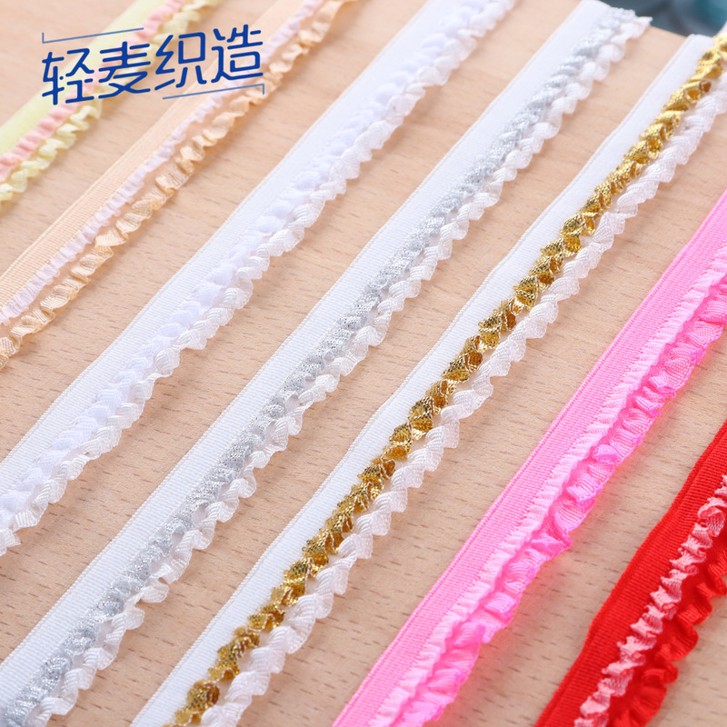 Colorful In-Stock 1.2cm Double-Layer Fabric Ruffle Trim, Ruffled Edge, Pleated Lace, Doll Dress Cuff Decoration