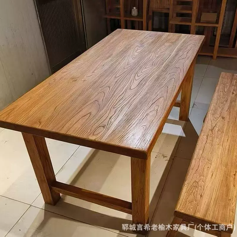 老榆木桌子实木复古茶桌茶台家用长条餐桌民俗简约吧台饭店民宿桌