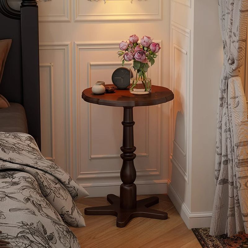 French Solid Wood Living Room Corner Table Retro Bedside Table Balcony Antique Home Coffee Table Round Sofa Storage Rack