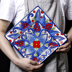 歐式創意陶瓷餐具套裝家用手繪大號西餐牛排荷邊盤子方盤圓盤餐具