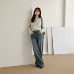 teeshe女装撞色条纹针织开衫25秋冬新款休闲百搭单排扣长袖上衣T