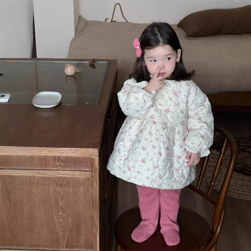 儿童冬装衣服加厚韩版童装宝宝冬款棉衣女童碎花加绒连衣裙外套