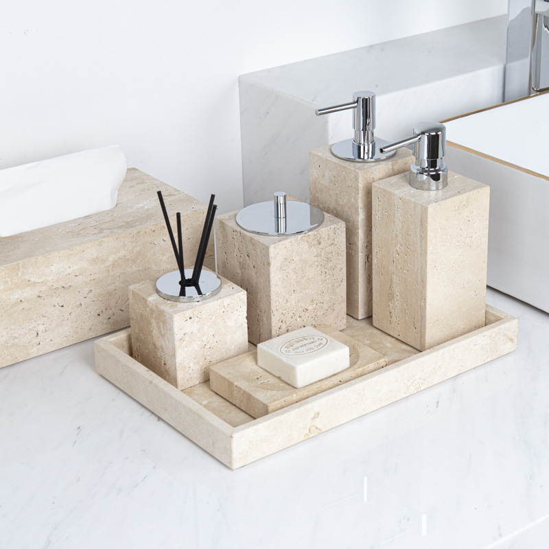 Yellow Travertine Bathroom Set Hotel Villa Model Room Washroom Soft Decoration Ornaments Cross-Border Foreign Trade Tray Paper Box