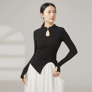 现代舞服成人国风舞练功服女中国风旗袍舞蹈服长袖古典舞修身上衣