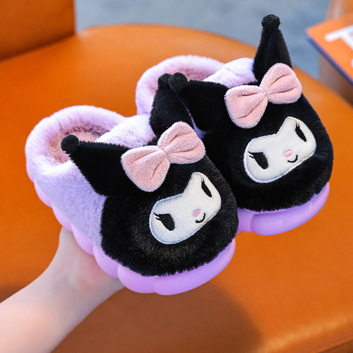 Children's Cotton Slippers for Autumn and Winter, Cartoon Style, for Big Kids and Toddlers, Cute and Parent-Child Home Slippers, Non-Slip and Warm, Fluffy Shoes