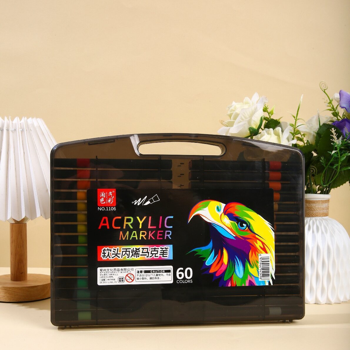 Pequeña caja negra marcador de acrílico blando pincel de dibujo especial para estudiantes de primaria opaco color plegable marcador de acrílico