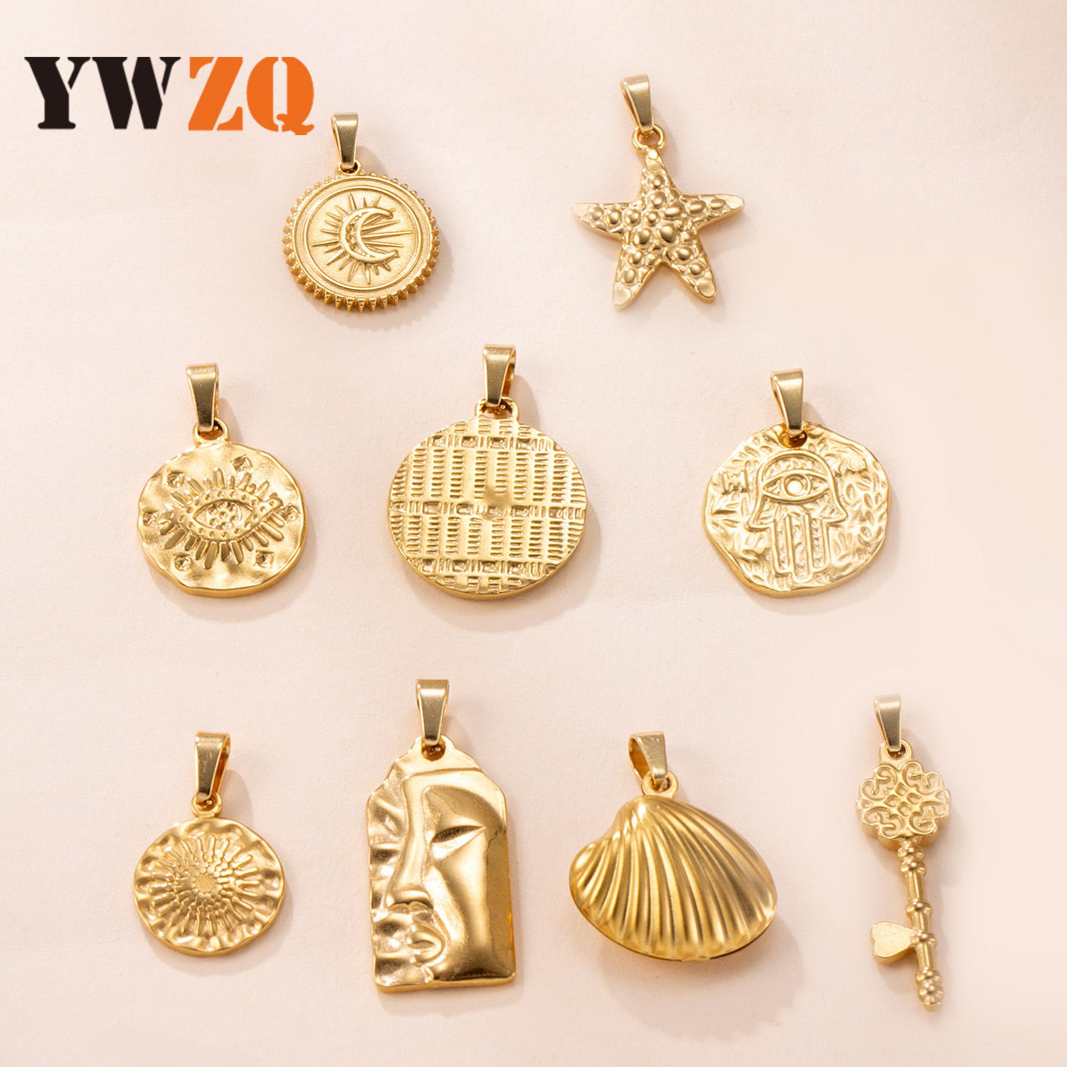 Colgante único transfronterizo accesorios de acero inoxidable europeos y americanos accesorios de collar de marca redonda estrella de mar accesorios de joyería de bricolaje exquisitos y lindos