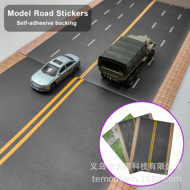 A4 Simulated Road Surface Road Garden Sticker with Adhesive Backing Model Miniature Scene Floor Tile Wall Sand Table DIY Material