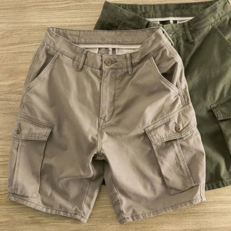 Summer ins fashion brand workwear shorts men's British Style Youth retro loose straight multi-bag casual cropped breeches