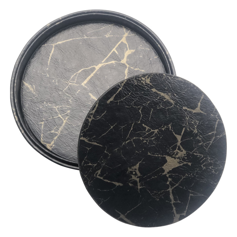 Transfronterizo personalizado LOGOpu taza almohadilla aislante de calor almohadilla de cuero de mármol redondo conjunto de almohadilla de taza OEM personalizado al por mayor