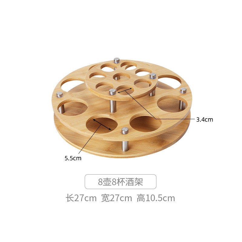 Estante de madera redondo de 8 ollas y 8 tazas