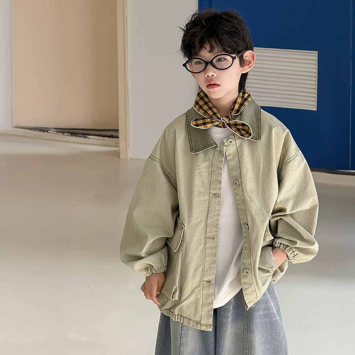 棉小铺男童外套儿童夹克韩版春季2026新款翻领复古潮范宽松童装潮