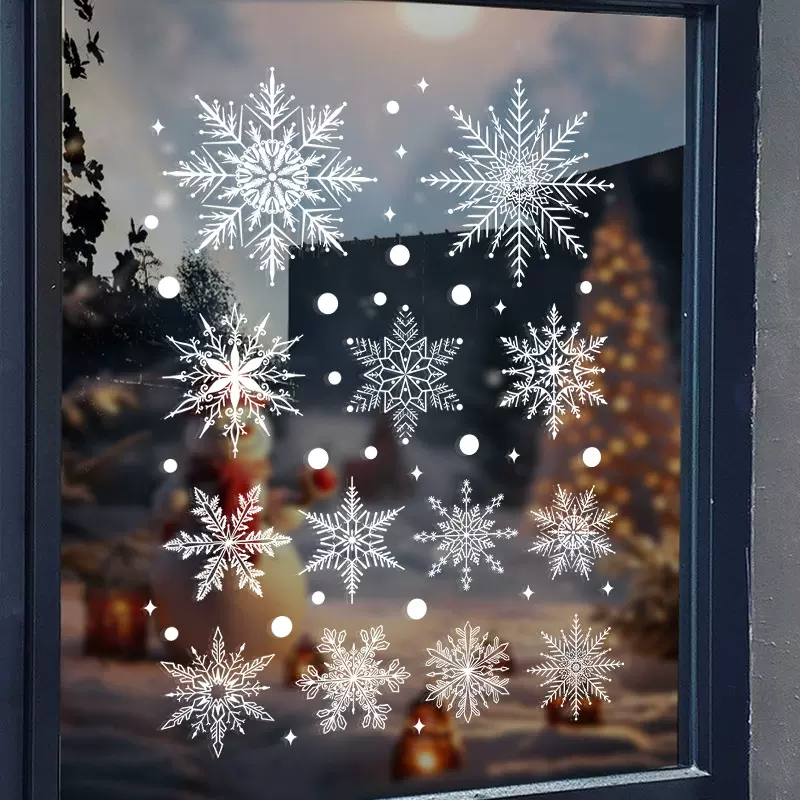 跨境雪花静电窗贴圣诞装饰品商场门橱窗白色雪花玻璃贴纸亚马逊