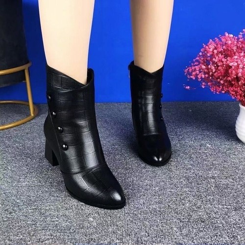 Women's Ankle Boots for Autumn & Winter: Korean-Style Embossed Double-Buckle Martin Boots with Pointed Toe and Side Zipper