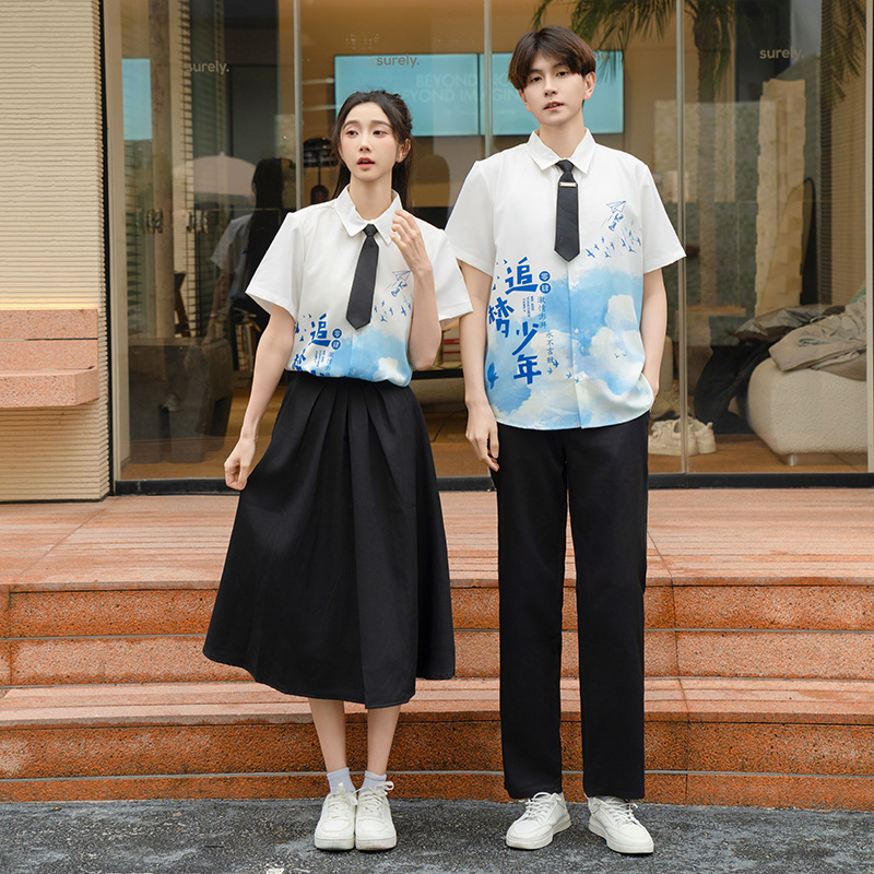 Junior high school students graduation photo chorus class uniform JK uniform short-sleeved shirt high school students performance uniform poetry recitation school uniform