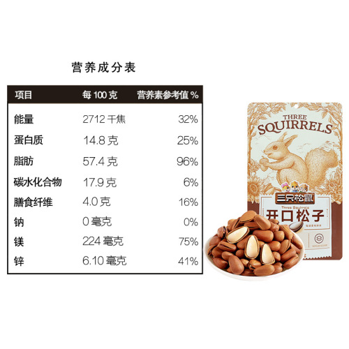 One piece drop shipping three squirrels open pine nuts 100g/bag original nut hand peeled northeastern specialty pine nuts