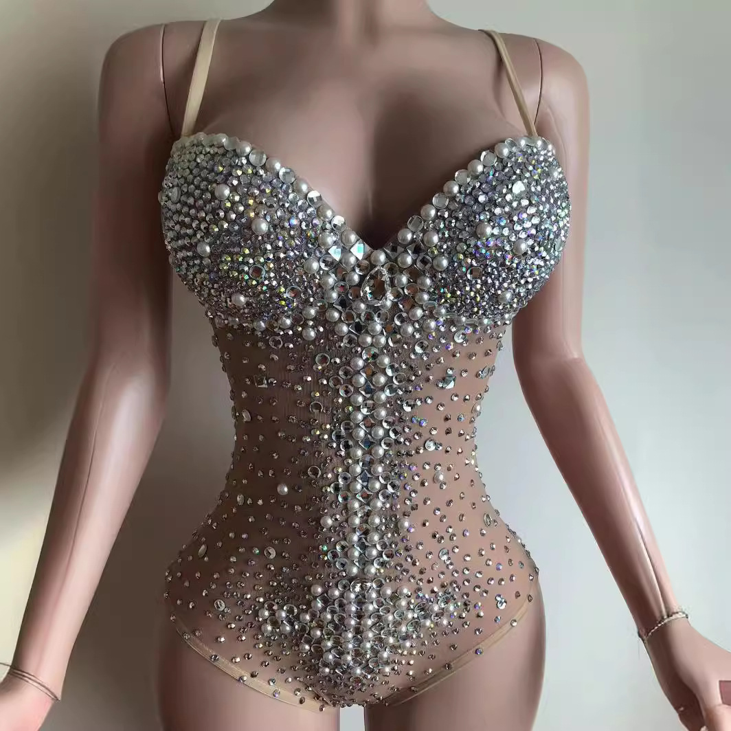 2024 canción femenina djds sexy y lujosa chaqueta con capucha de horquilla alta de una pieza de diamantes completos con traje de escenario exterior