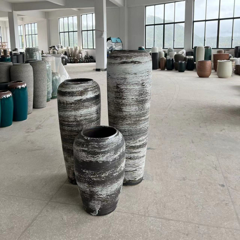 Rough Pottery Retro Jingdezhen Hotel Floor-Standing Large Pottery Vase Ceramic Flower Arrangement Vase Decorative Ornaments Set