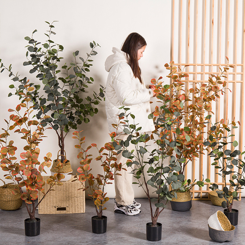 Simulated Green Plant Potted Scandinavian Style Eucalyptus Tree Large Fake Plant Ornaments Interior Decoration Money Leaf Tree Bonsai