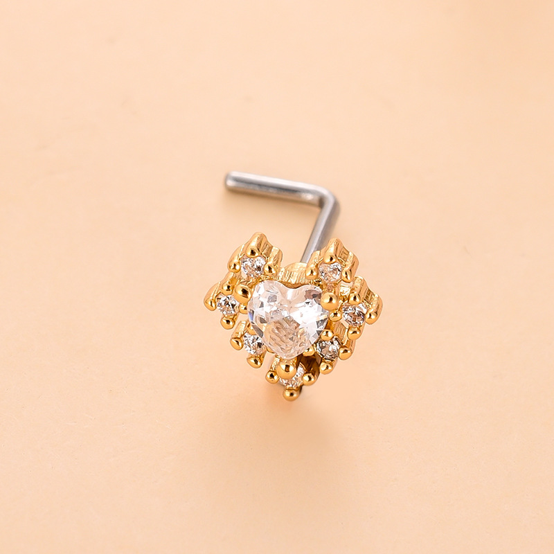 Simple Style Heart Shape Stainless Steel Plating Zircon Nose Studs 1 Piece display picture 21