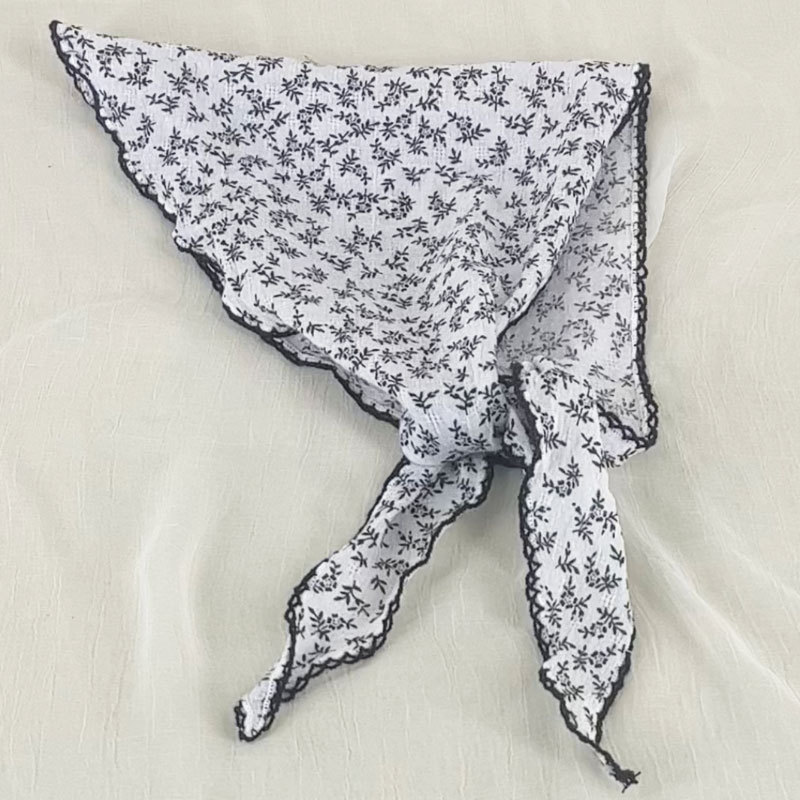 文艺森女风棉麻三角巾碎花领巾百搭春秋头巾小围巾花边装饰绑发带