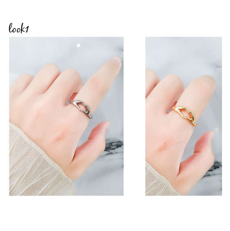 Open Rings Classification Wholesale Simple Style Letter Gesture Heart Shape Copper Plating Open Rings