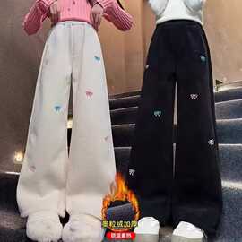 女童加绒裤子秋冬2025新款冬装女孩冬季加厚条绒阔腿裤儿童休闲裤