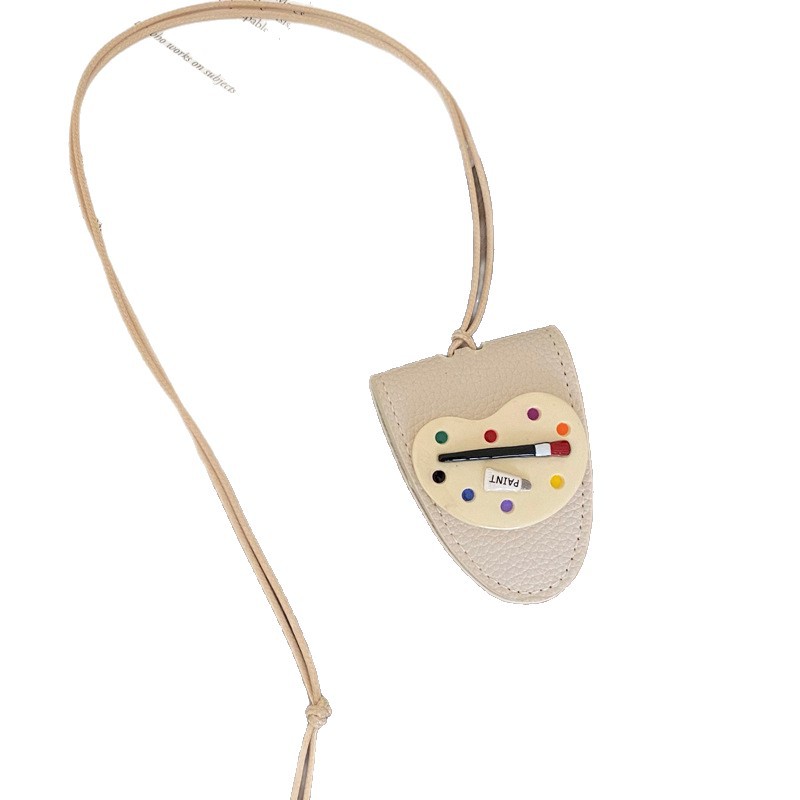 Cuero divertido lindo y divertido disco de pintura collar clip de gafas halter monedero largo bolso de almacenamiento portátil anti-pérdida