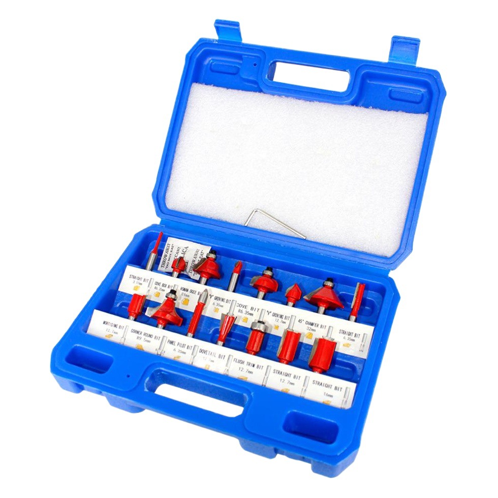 1/4 de la caña de 15 piezas cortador de fresado 12 piezas traje de corte máquina de grabado máquina de fresado de carpintería cortador de aleación dura cabeza de corte