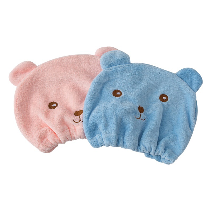 Oso de dibujos animados engrosada gorro para secar el cabello gorro de ducha de lana de coral hogar Baño de secado rápido pañuelo de cabeza ventas directas de fábrica