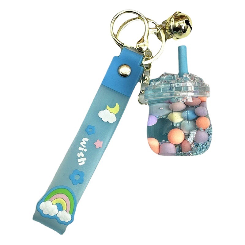 Llavero de Taza de Té con Leche de Colores con Diseño de Hielo, Colgante para Bolso de Pareja, Exquisito Llavero con Arena Movediza