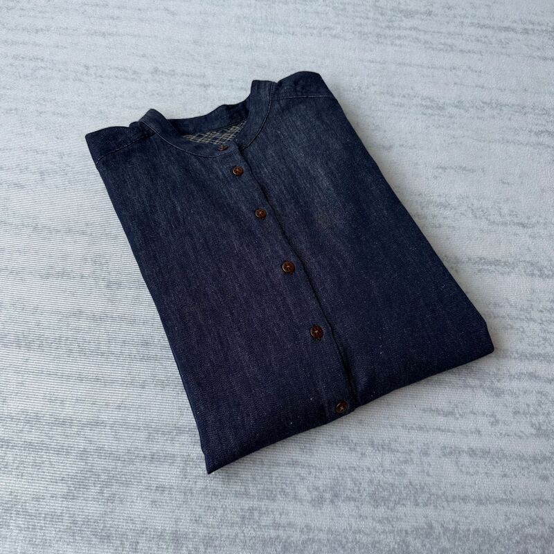 Excellent condition, hand-sewn! Hemp + cotton round-neck multi-button lightweight loose slimming long-sleeve women's shirt for autumn Excellent condition, hand-sewn! Hemp + cotton round-neck multi-button lightweight loose slimming long-sleeve women's shirt for autumn