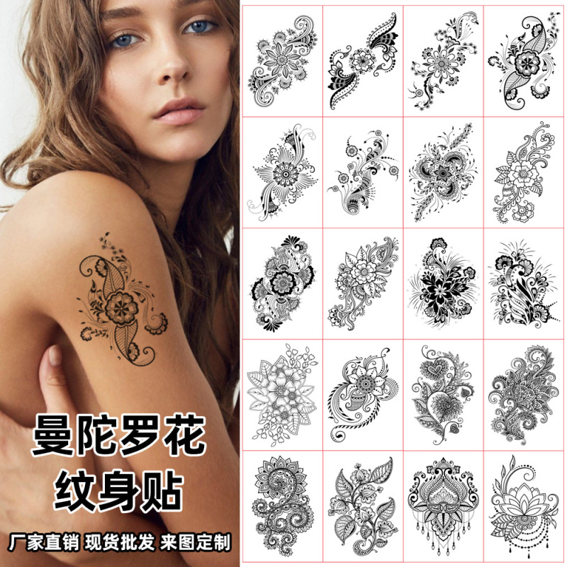 Cross-border New Mandragora Flower Tattoo Waterproof European and American Sexy Chest Back Green Temporary Sticker Tattoo