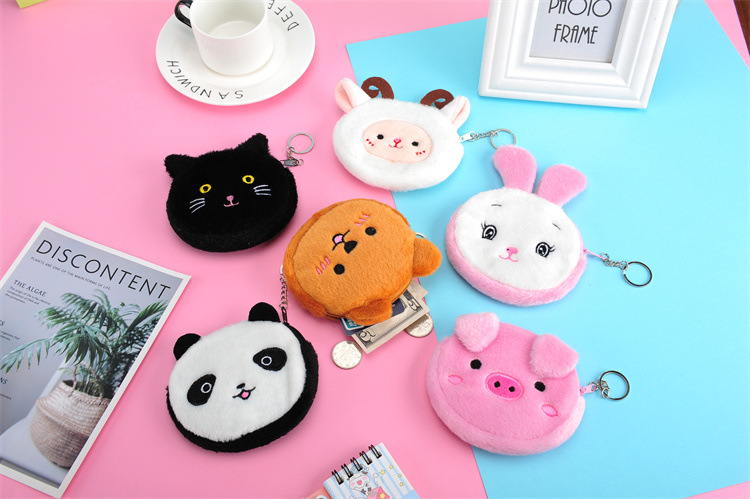 15g Weight Polyester Lining Material Zipper Closure Type Chain Strap Type Coin Purse Bags Type Women's Cartoon Plush Zipper Kids Wallets