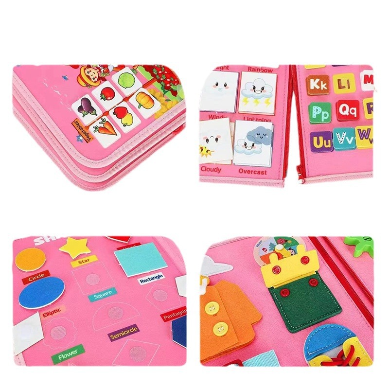 Nuevo fieltro transfronterizo tablero ocupado enseñanza temprana aprender a vestirse movimiento de puzzle cremallera juguete edición ocupada