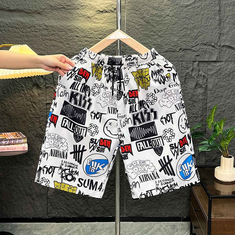 Short de plage d'été pour homme, fin, décontracté, imprimé, coupe ample, idéal pour la baignade et séchage rapide, jambes larges, short à cinq points_voghion.com