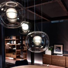 北欧设计师艺术客厅餐厅吧台烟灰色单头透明月球圆球形玻璃球吊灯