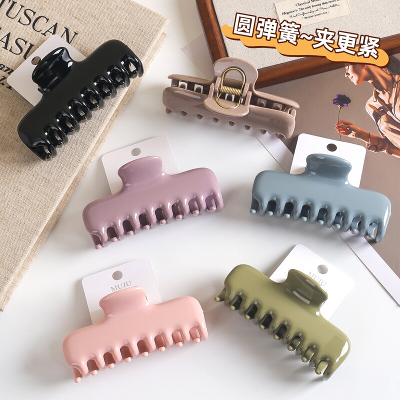 Card-style round spring hair clips with strong grip, extra-large square hair clips for women, thickened high-quality shark clips, barcode hair accessories