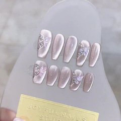 純手工光療穿戴甲上春山批發成品重複使用美甲貼片可拆卸貓