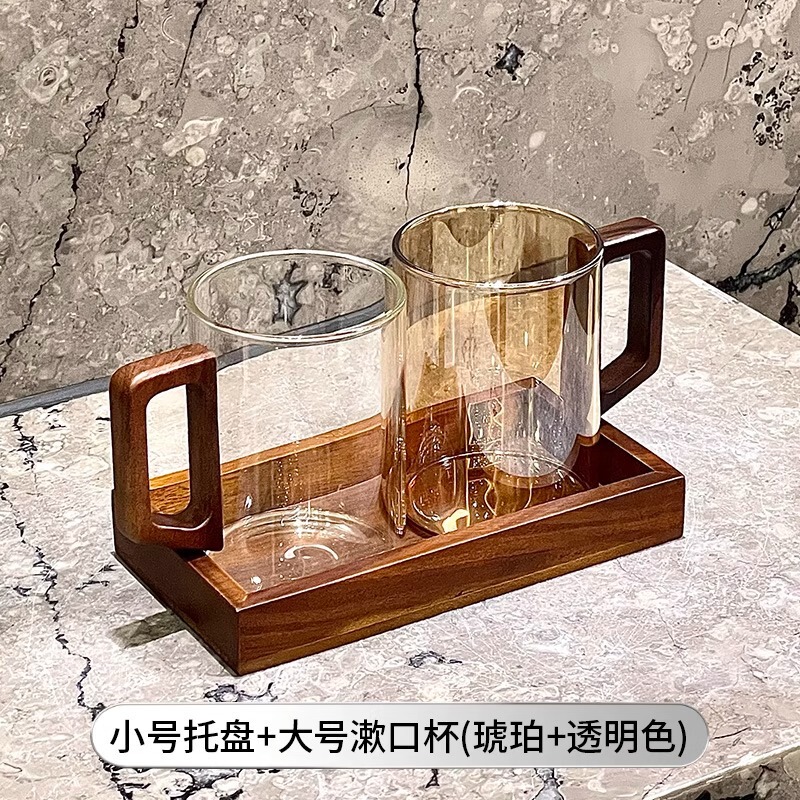 中式复古木柄高级感木质托盘刷牙杯漱口杯扩香器情侣对杯|undefined
