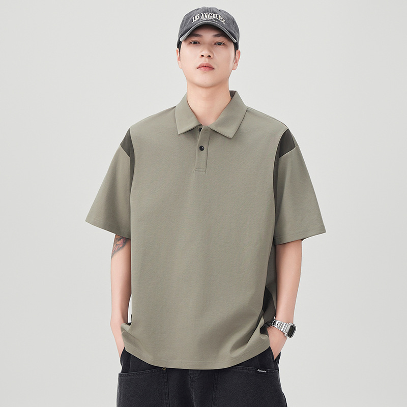 Anyang 2026 Summer New Color-Blocking Polo Shirt Men's Short-Sleeve Trendy Casual Turn-Down Collar Top Cross-Border