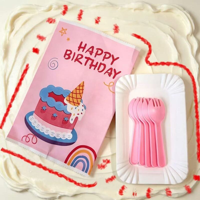 Birthday Cake Plate Set Five-In-One Thickened Knife, Fork, Plate, Candle, and Tableware for Baking Parties, Disposable Knife, Fork, and Plate